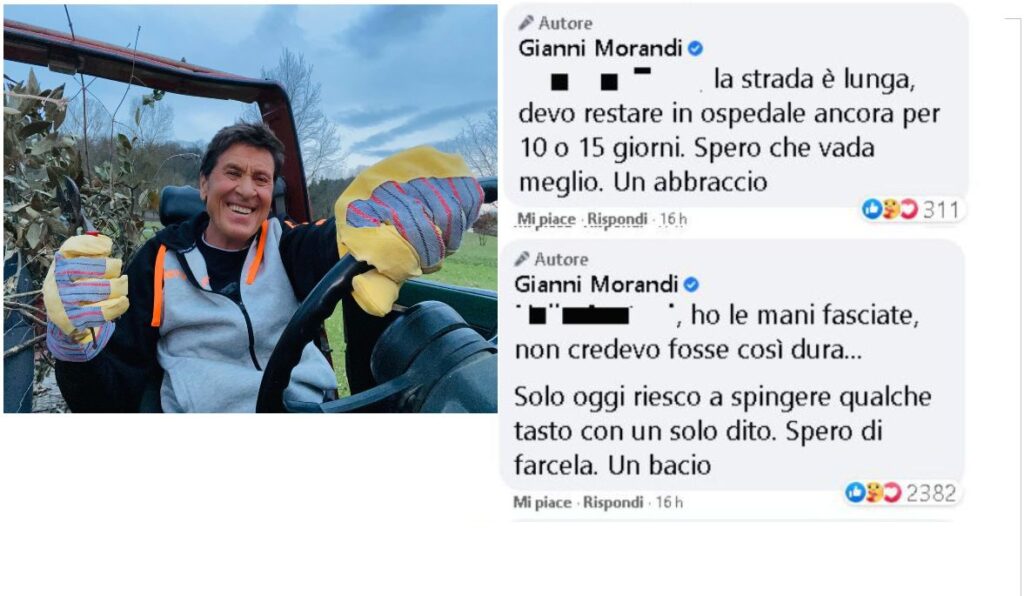 Gianni Morandi: ancora 10-15 giorni di ospedale