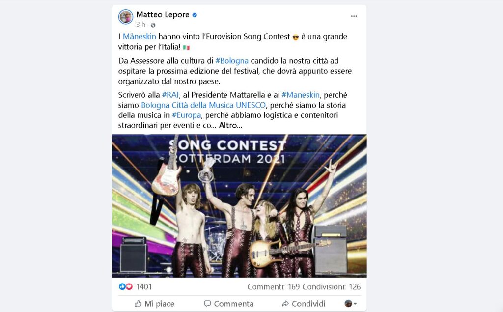 Lepore lancia Bologna per l’Eurovision