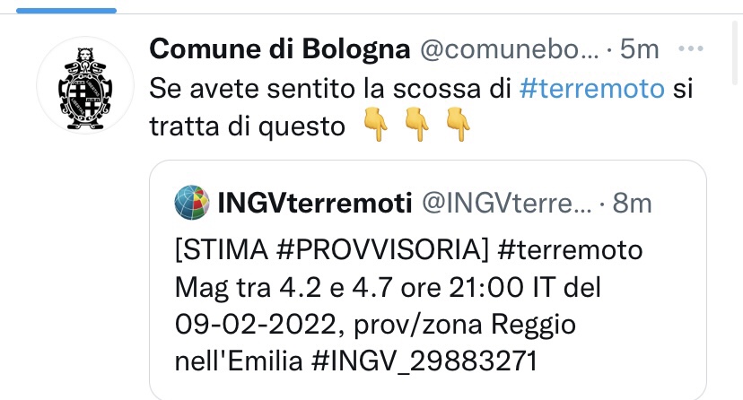 Scossa di terremoto, avvertita anche a Bologna