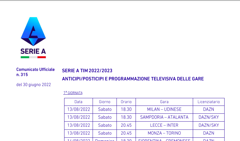 Bologna, orari e date delle prime cinque di Serie A 2022-23