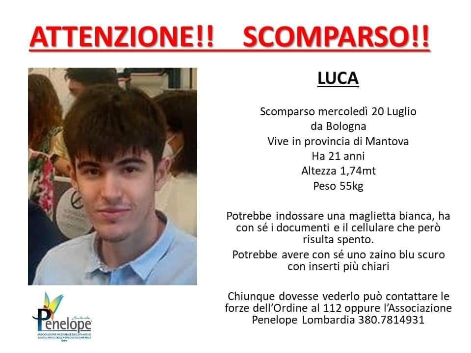 Si cerca Luca, 21enne scomparso a Bologna