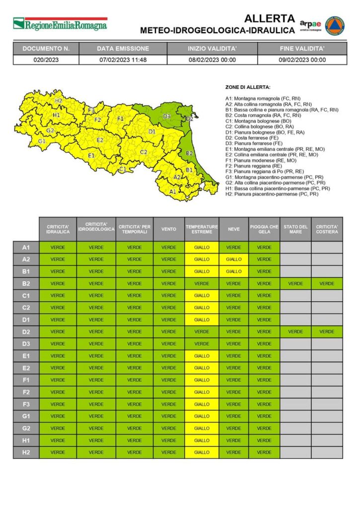 Temperature rigide, allerta della Protezione Civile