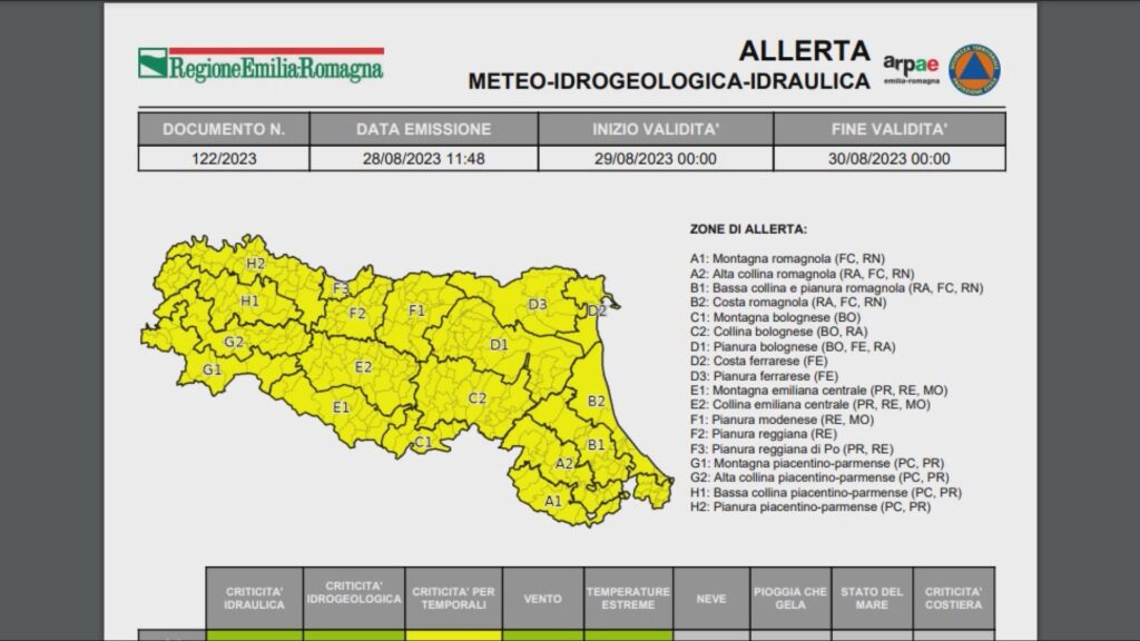 Allerta gialla per temporali martedì in Emilia-Romagna
