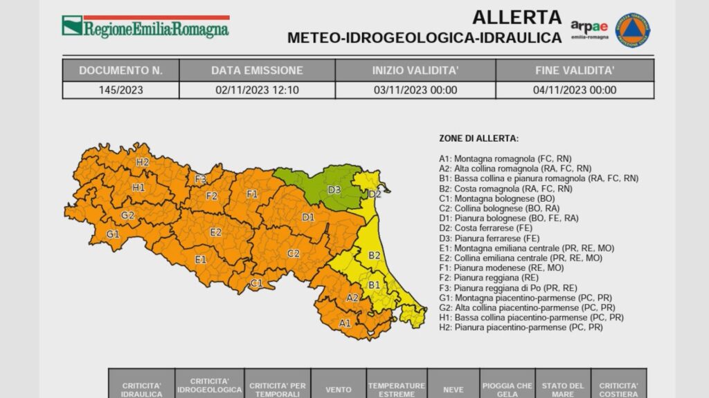 Maltempo: allerta arancione estesa fino a venerdì 3 novembre