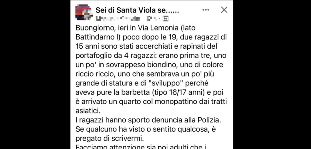 Santa Viola: cittadini in allarme per una ‘baby gang’