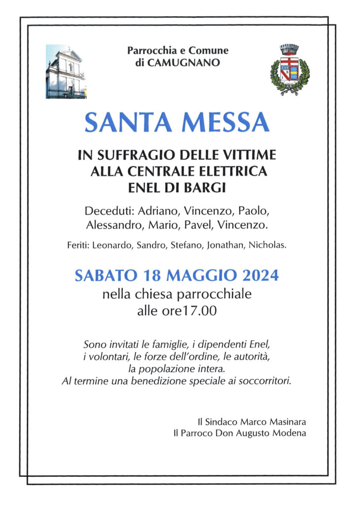 Strage di Suviana, una messa in memoria degli operai morti nell’esplosione