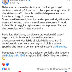 Il Nettuno d’Oro al Bologna calcio