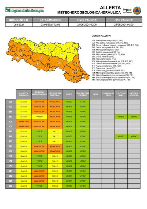 Allerta meteo per temporali lunedì 24