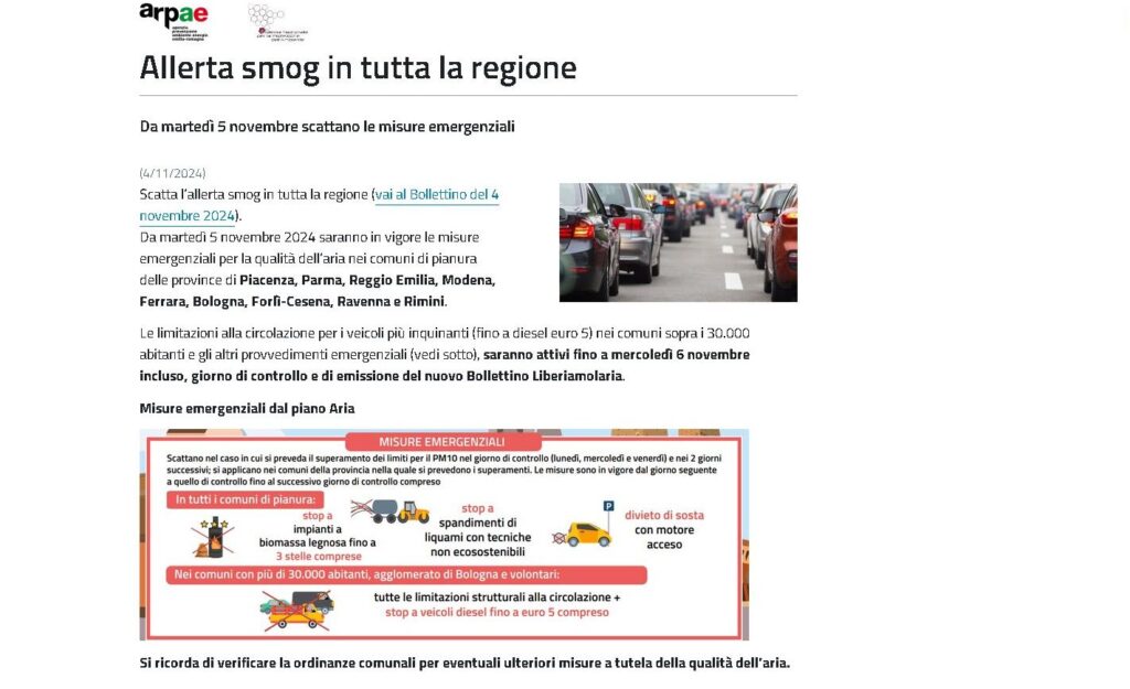 Aria inquinata in tutta l’Emilia-Romagna, primo bollino rosso per smog
