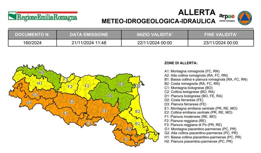 Allerta per vento, criticità idraulica e pioggia che gela