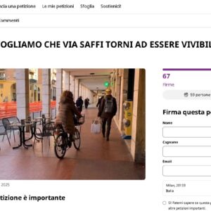 Via Saffi: raccolta di firme contro “la pista” di bici, motorini e monopattini sotto i portici
