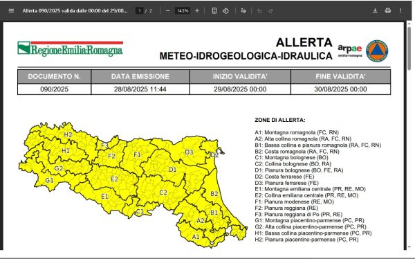 Allerta gialla per temporali su tutta l’Emilia-Romagna