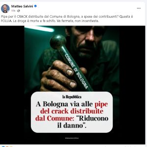 Pipe per consumare crack fornite dal Comune di Bologna. Le reazioni del centrodestra