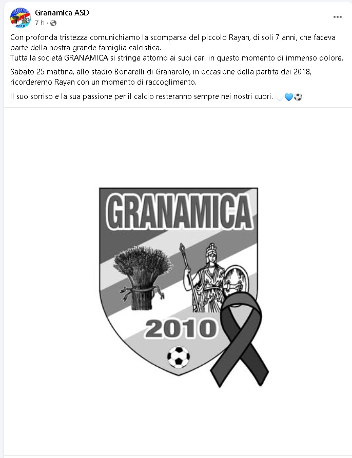 Incidente mortale a Lovoleto, il cordoglio della società sportiva dove il bimbo giocava