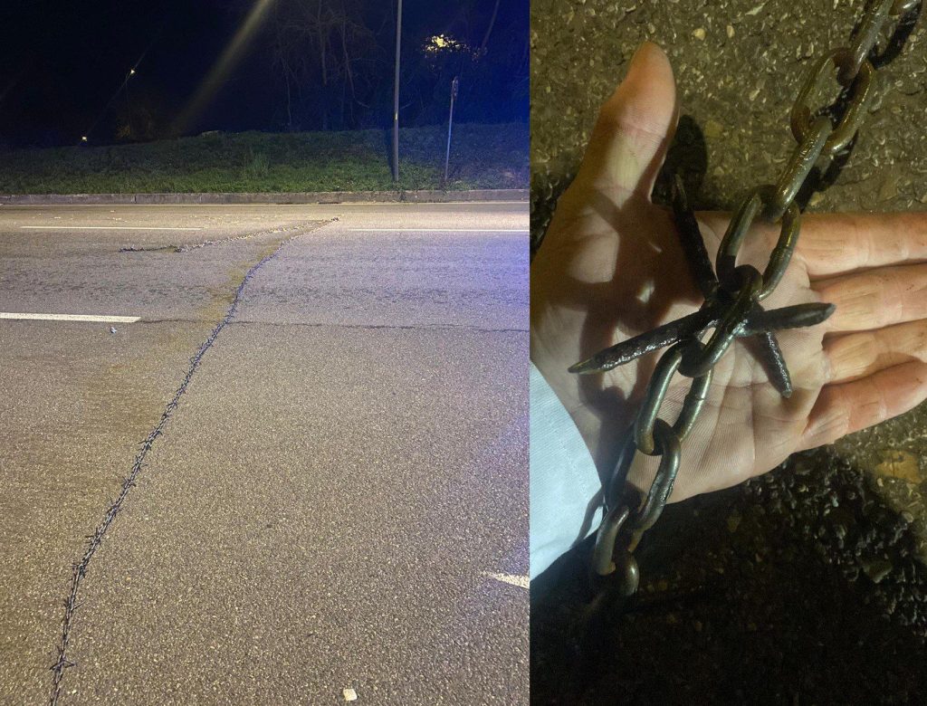 Catene chiodate sull’asfalto per tentare assalto al Centronova, ladri in fuga