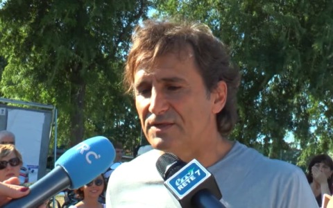 Alex Zanardi a Budrio per l’inaugurazione del murales. Era il 2017 e parlò del suo progetto sportivo